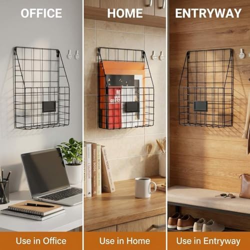 QWORK Metal Wire Wall Mounted File Organizer – 2 Pack Fits A4 & Letter Size, Space-Saving Storage for Office, Home & Entryway - Image 4