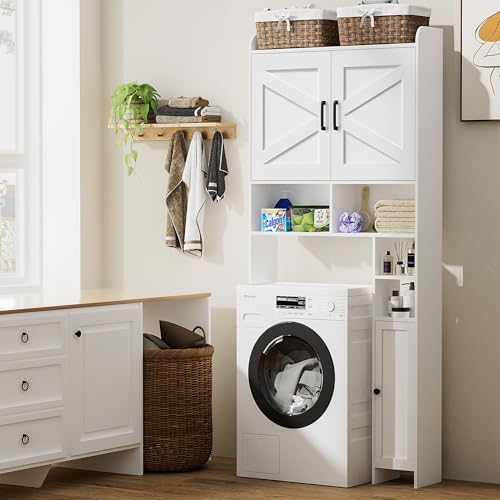 Homhedy Wooden Over The Toilet Storage Cabinet with Barn Door - Image 6