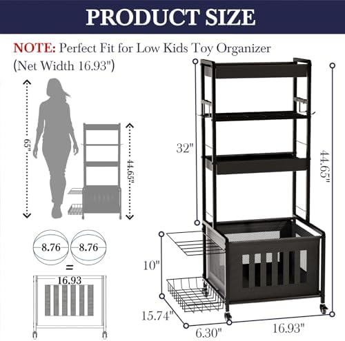 Faesun Sports Equipment Organizer, Ball Storage Rack for Garage, 4-Tier Indoor/Outdoor Rolling Ball Carts with Wheels for Toy Sports Gear Storage, Black - Image 2