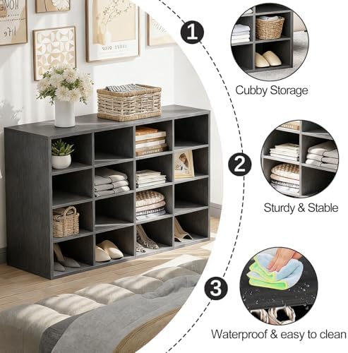 Garden 4 you Shoe Storage Bench, Cubby Shoe Rack with 16 Cubbies, 4-Tier Wood Shoe Rack Organizer, Shoe Organizer Cabinet for Entryway, Hallway, Closet and Garage, Black - Image 4