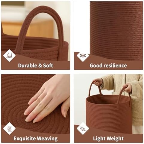 Laundry Basket Hamper Tall Rope Storage Woven for Blanket toys Dirty Clothes in Living Room Bathroom Bedroom (Dark Brown, 80L/21.3Gal) - Image 5