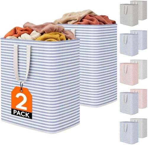 Lifewit 2 Pack Laundry Basket 100L Each, Collapsible Clothes Hamper with Reinforced Handles, Freestanding Waterproof Design for Bedroom and Laundry Room, Blue 200L Total by Lifewit