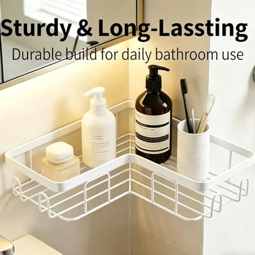Shower Caddy 2 Pack, No Drilling Adhesive Bathroom Organizer Shelf Rack, Corner Shower Shelf with Hooks for Home Decor & Storage - Image 2