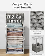 SONGMICS Laundry Hamper with Lid, 17.2 Gallon (65 L) Synthetic Rattan Clothes Laundry Basket with Lid and Handles, Foldable, Removable Liner, Dove Gray ULCB165G01 - Image 5