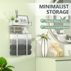 Towel Racks for Bathroom, Bathroom Shelf Over Toilet,Floating Shelves with Towel Rack Paper Holder Storage Basket,Floating Shelves for Wall Decor,Silver - Image 7