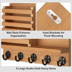 Lwenki Key Holder for Wall – Decorative Wooden Mail Holder and Key Shelf with Mounting Hardware, Installation Guide – Paulownia Wood with Metal Key Hooks (Light Brown, Large - 11.8inch) - Image 3