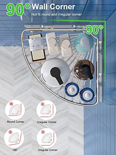 SMARTAKE 4-Pack Corner Shower Caddy, SUS304 Stainless Steel, Wall Mounted Bathroom Shelf with Adhesive, Storage Organizer for Toilet, Dorm and Kitchen (Silver) - Image 3
