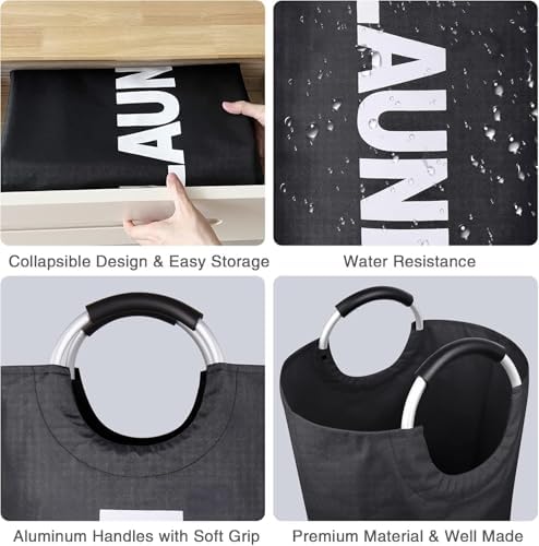 2-Pack Large Laundry Basket, Laundry Hamper Bag with Handles, 115L, Black - Image 5