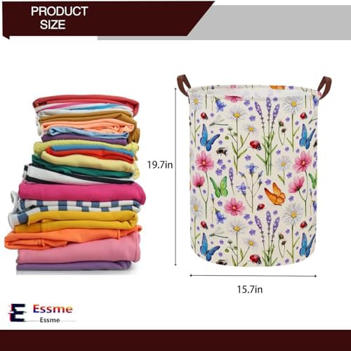 ESSME Laundry Basket,Flower Hamper Collapsible Canvas Waterproof Storage Bin for Form, Nursery Hamper,Gift Baskets(Flower cluster) - Image 6