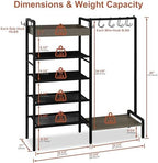 2-in-1 Shoe and Purse Rack, 5-Tier Shoe Rack with Wooden Tray & 7 Hooks, Industrial Metal Shoe Shelf with Removable Shelves for Entryway, Front Door Entrance, Closet, Boot Storage, Black - Image 2