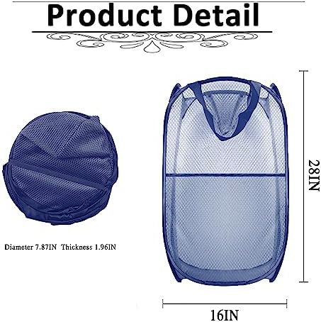 Collapsible Pop Up Laundry Hamper, Extra Large Mesh Foldable Laundry Basket, 28" x 16" x 16" (Blue) - Image 2