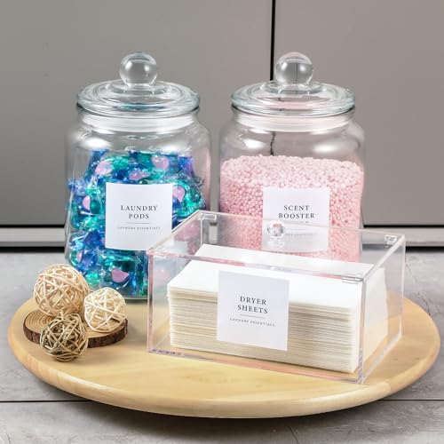 Glass Jars and Dryer Sheet Holder, Dispenser Set with Lids and Labels, Containers for Laundry Room Organization and Storage, Half Gallon Airtight Glass jars, Acrylic Storage Box for Laundry supplies, - Image 4