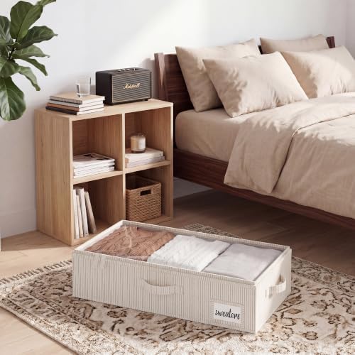 StorageWorks 5 Inch Low Profile Under Bed Storage Containers with Clear Lid | Reinforced Structure, Resists Sagging, Handles & Label Holder, Foldable Stackable Closet Storage for Clothes, Blankets, Toys - Image 5
