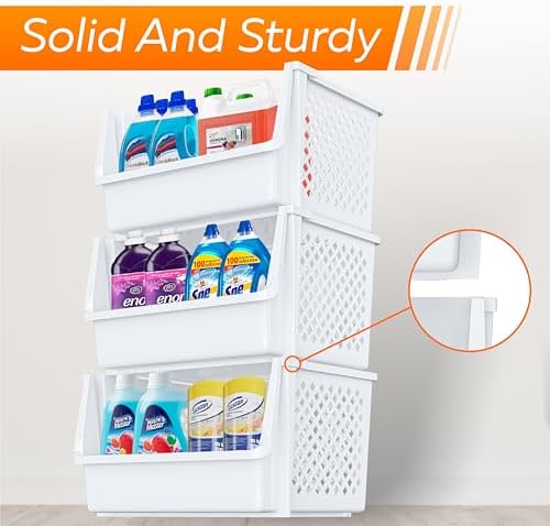 XLarge Stackable Storage Bins Open Front for Pantry Storage, 6 Pack - White - Image 3