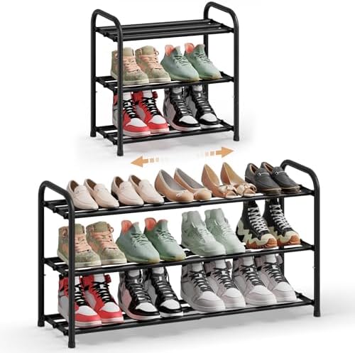 SONGMICS Expandable Shoe Rack, 3-Tier Shoe Organizer, Holds 6-12 Pairs by Unknown