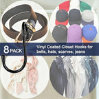 HiGift 8 Pack Purse Hanger for Closet, Vinyl Coated Unique Twist Design Black Bag Hanger Hooks, 5 Inch Large Closet Rod Home Storage Hooks Purse Organizer for Hanging Handbags, Belts, Hat, Backpack - Image 6