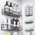 EUDELE 5-Pack Adhesive Shower Caddy Organizer, Large Capacity Rustproof Stainless Steel Shower Shelves, No Drill Bathroom Storage for Shower, Kitchen & Home Decor by EUDELE