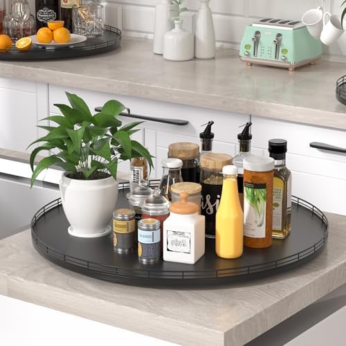 Oroyutor 24-Inch Extra Large Oak Lazy Susan with Black Metal Rail - Image 5