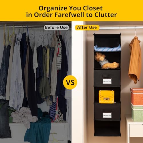 BrilliantJo 2 Pack 6 Shelves Hanging Closet Organizer with 2 Drawer, Hanging Storage with 4 Side Pockets for Clothes Shoes, 43.5"x12"x12"(Black) - Image 5