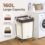 160L Rolling Laundry Basket with Wheels, Rolling Laundry Hamper with Wheels - Image 2