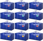 12 Pack Moving Bags with Full-Open Side Zipper, Extra Large 93L Heavy Duty Waterproof Foldable Storage Totes for College Dorm, Moving & Home Organization Blue by RMOHRO