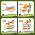 FANXIYQ 4-Tier Acrylic Paper Tray Organizer, Clear Stackable Desk File Organizer for Documents, Files, Letters, A4 Paper, Books, Notes, Mail & Paper Storage, Office Classroom Home - Image 3