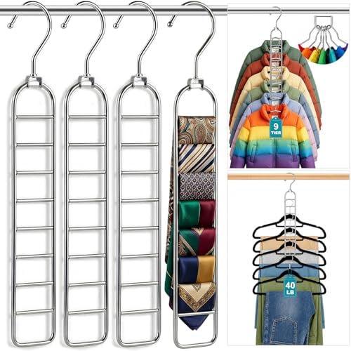36-Hole Heavy Duty Space Saving Hangers for Closet Organizers and Storage | 4 Pack Cascading Hanger for Coats,Pants,Durable Closet Organizer for Dorm Room Essentials,Wardrobe,Apartment & RV Storage by HEYHOUSE