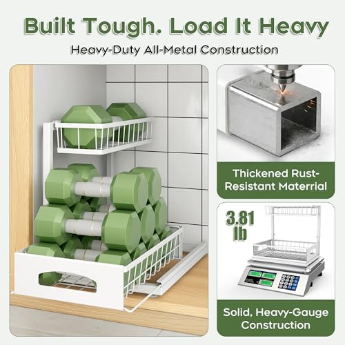 Under Sink Organizer, 2-Pack L-Shaped Metal Pull-Out Drawers for Kitchen - Image 5