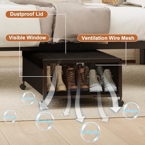 Fokyfok 2Pack Under Bed Storage Containers, 10 inch Height,31 inch Long | Under Bed Shoe Storage,Underbed Storage with Wheels,Large Rolling under bed Clothes Storage Drawers,Lid,Dorm Tall,Black - Image 5