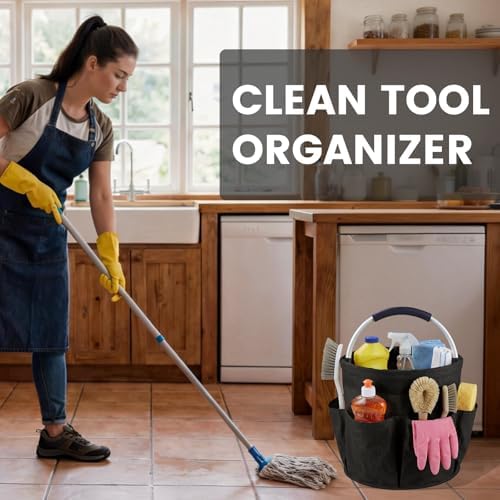 Cleaning Caddy with Handle, 17L Cleaning Supplies Organizer (Black) - Image 2