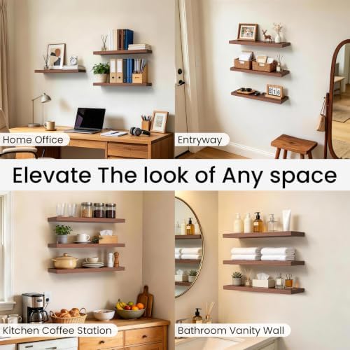 BAYKA Walnut-Like Floating Shelves 22.5in, 2 Pack, Wall Mounted Wall Decor - Image 6