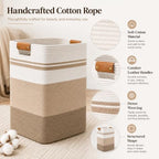 Laundry Hamper, Cotton Rope Laundry Basket with Leather Handles, 25.1-Gallon/95 L Large Clothes Hampers for Laundry, Woven Laundry Baskets for Blankets, Clothing, Bedroom, Living Room, Nursery - Image 2