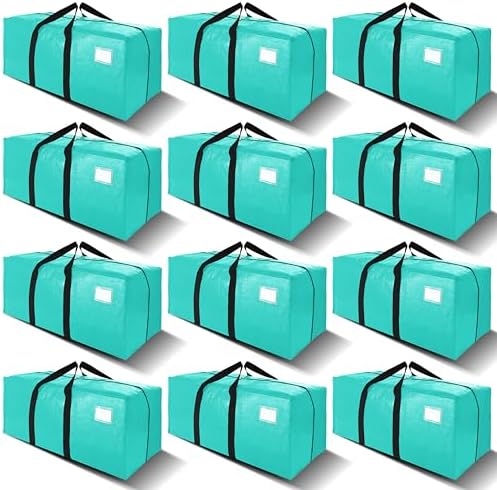 VELVETSURE 12 Pack Heavy Duty Large Moving Bags W/Backpack Straps - Strong Handles & Zippers, Storage Totes For Space Saving, Fold Flat, Alternative to Moving Box and Storage Bin, Aquamarine by VELVETSURE