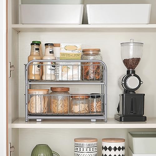 SONGMICS 2-Tier Pull Out Cabinet Organizers, Under Sink Organizer, Bathroom Organizer and Storage, Sliding Basket Drawers, Stackable for Kitchen, Bathroom, Metallic Silver UKCS017E01 - Image 5