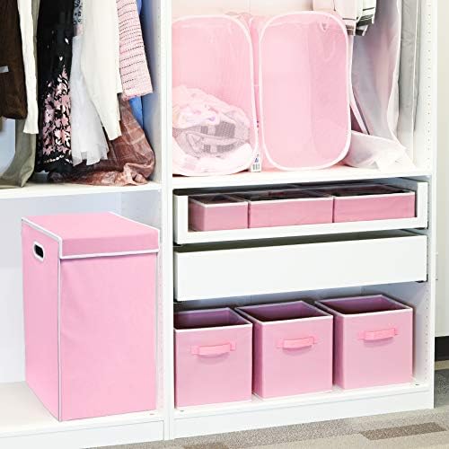 Simple Houseware Foldable Laundry Hamper Basket with Lid, Pink - Image 7
