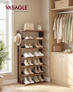 VASAGLE 7-Tier Vertical Shoe Rack, Narrow Shoe Storage Organizer with Hooks - Image 2