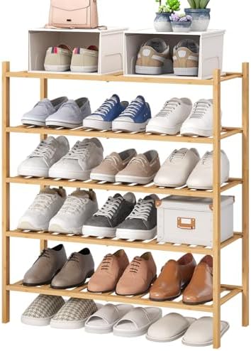 viewcare 5-Tier Bamboo Shoe Rack for Entryway, Stackable | Foldable | Natural, Shoe Organizer for Hallway Closet, Standing Shoe Racks for Indoor Outdoor by VIEWCARE