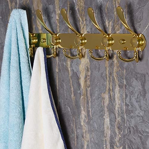 Dseap Coat Rack Wall Mounted - 5 Tri Hooks, Heavy Duty, Stainless Steel, Metal Coat Hook Rail for Coat Hat Towel Purse Robes Mudroom Bathroom Entryway (Gold, 2 Packs) - Image 5