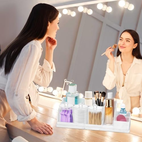 Bathroom Counter Organizer, Large White Silicone Toothbrush Holders for Bathrooms with 3PCS Qtip Holder, Bathroom Organizer Countertop Toothbrush and Toothpaste Holder for Makeup Organizer for Vanity - Image 5