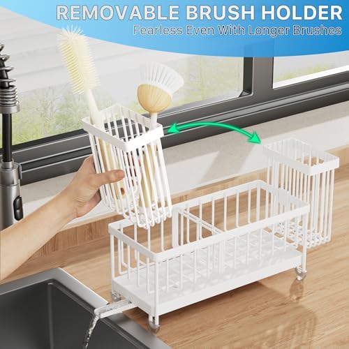 Cisily Sponge Holder for Kitchen Sink, Sink Caddy Organizer with High Brush Holder, Kitchen Countertop Organizers and Storage Essentials, Rustproof 304 Stainless Steel (Cool White, Large) - Image 6