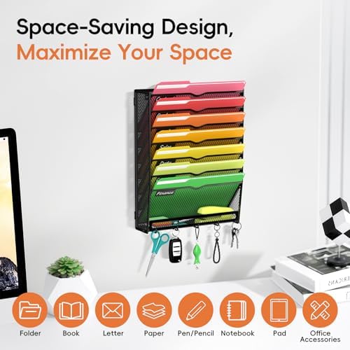 8-Tier Wall File Organizer with Hook, Hanging File Organizer Black - Image 4