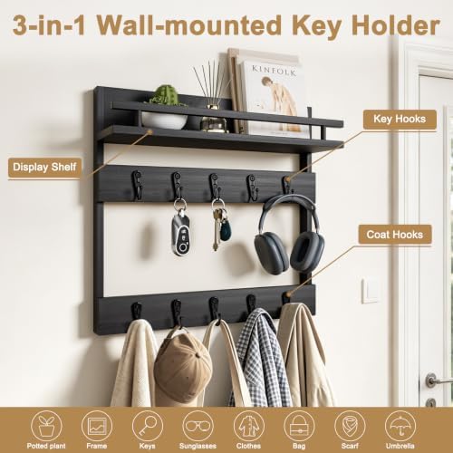 Two-Tier Wall Key Holder with Shelf,Wooden Key Holder Wall Mount - Image 5