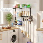 Broom Holder Wall Mount，With A Storage Basket Cleaning Tool Storage Rack - Image 2