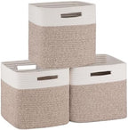 OIAHOMY Storage Cubes 11 Inch Storage Bin 3-Pack Square Basket White&Brown by MasterofSpaceOptimization