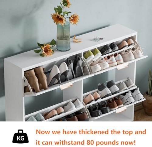 Shoe Cabinet Storage,Modern Freestanding Organizer with 4 Flip Drawers,Narrow Shoe Rack Cabinet for Entryway,White - Image 4