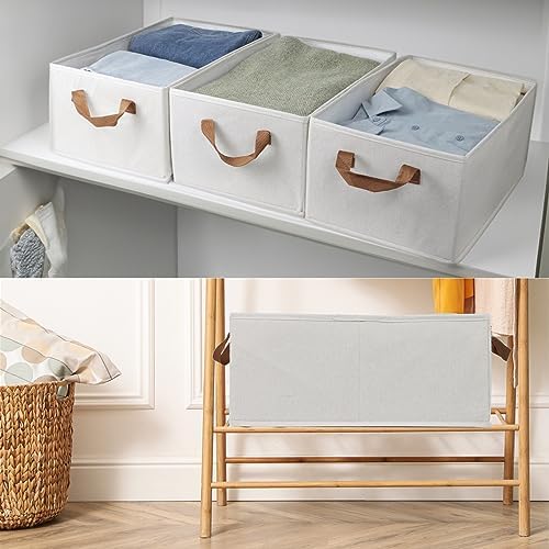 Fordonral Pack of 3 Large Capacity Storage Bins Closet Organizer System, Sturdy Foldable Boxes for Organizing Clothing, Sheets, Toys, Books - Shelf Shelves Basket Bin Linen White - Image 6