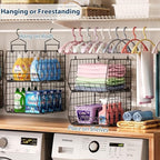 6-Tier Extended Depth Hanging Closet Organizers and Storage for Closet Organization, Stackable Hanging Shelves with Hooks for Clothes Sweaters Towels Purses, Fits Closet Shelves & Wire Metal Shelving - Image 2