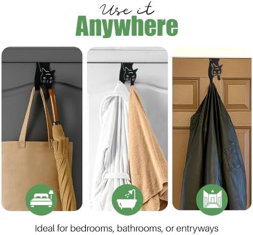 Evelots 2-Pack Cat Over-the-Door Hooks, Strong Metal Organizer, Black - Image 4