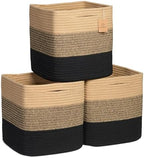 NaturalCozy Storage Cubes 11 Inch Cotton Rope Woven Baskets for Organizing, 3-Pack | Cube Storage Bin | Square Storage Baskets for Shelves Organizer, Classroom, Kids Toy Bins, Closet, Baby Nursery by NaturalCozy