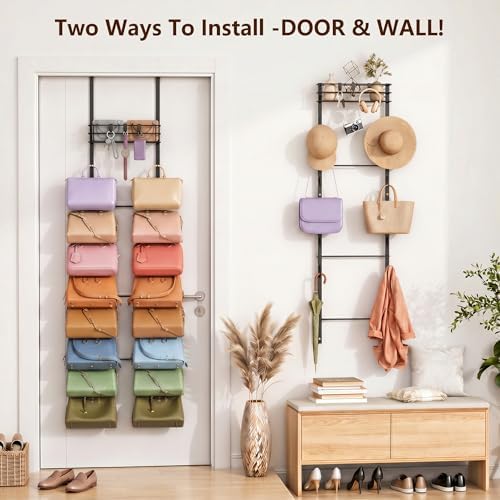 Over the Door Purse Organizer Handbag Storage with 16 Hooks Black - Image 5